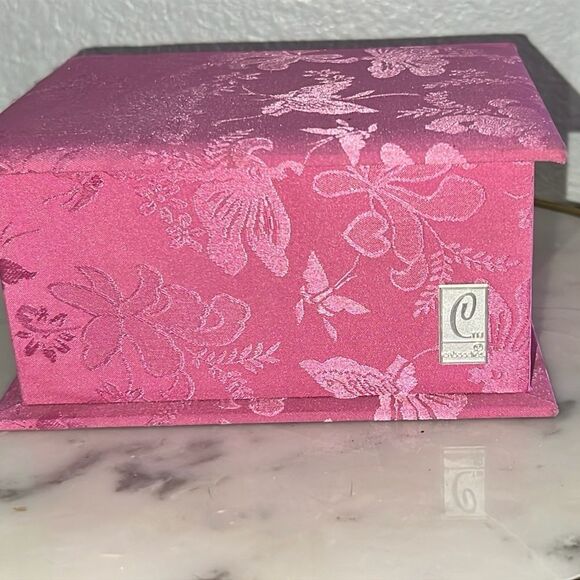 Caboodle Fabric Jewelry Box Mirror Pink Floral Vintage Trinket Holder Padded EUC - Picture 1 of 10